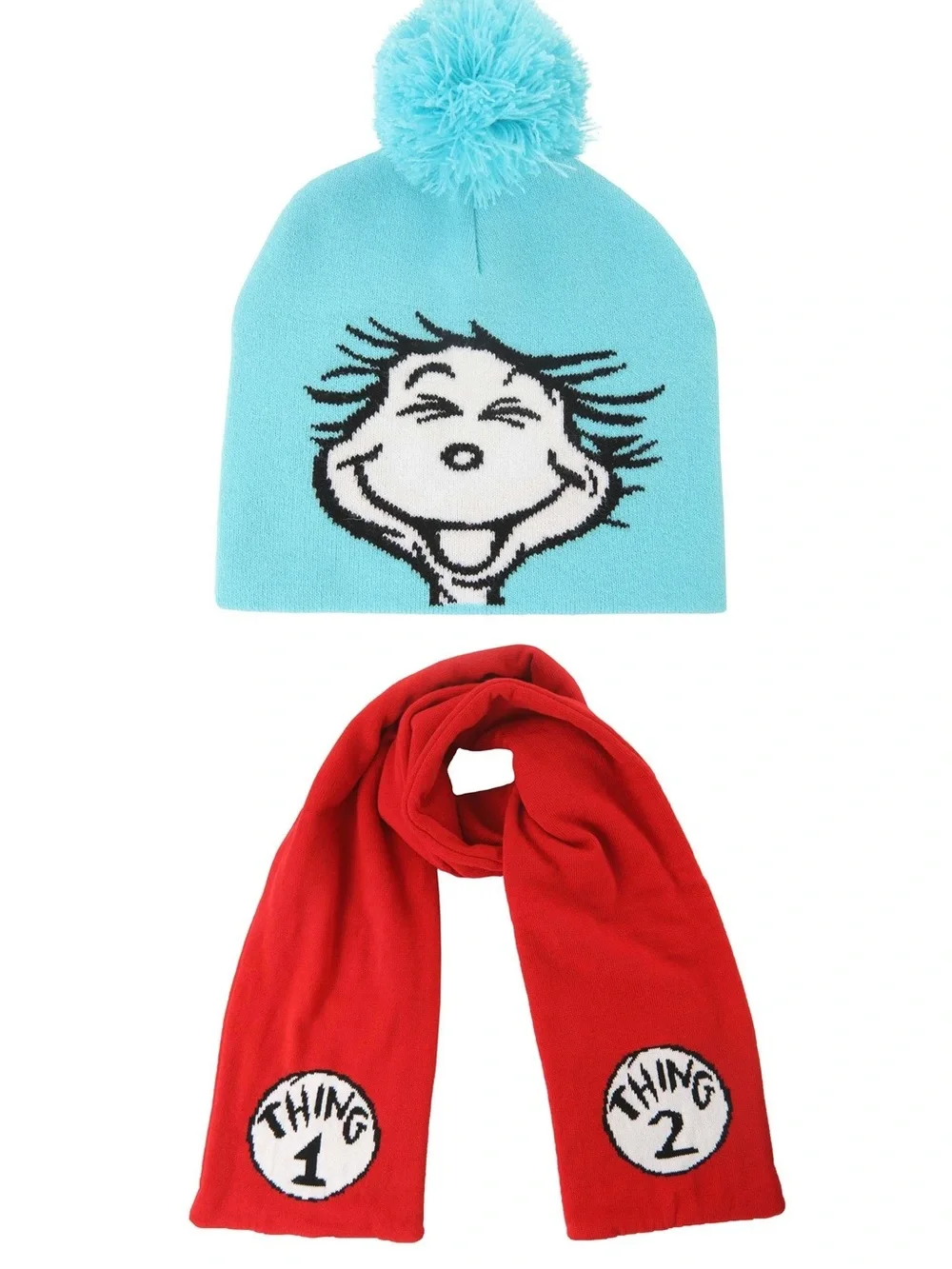 Dr. Seuss Thing 1 & 2 Winter Hat and Scarf Set NWT Adult one size